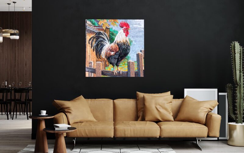 Mosaic Wall Decor - Rooster on a Fence - Natural Stone Art - Mosaic Tiles - Kitchen Backsplash - Handmade Art - Living Room Decor - Any Size - Image 2