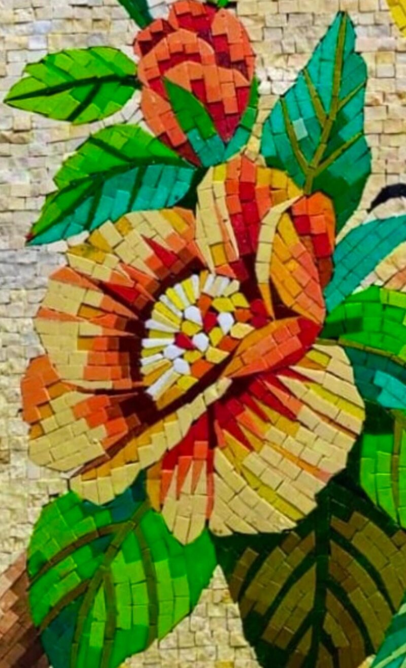 Handmade Stone Mosaic - Wall Art - Bird on a Flower - Elegant Home Decoration - Custom Size - Mosaic Tile Art - Colorful Unique Design - Image 2