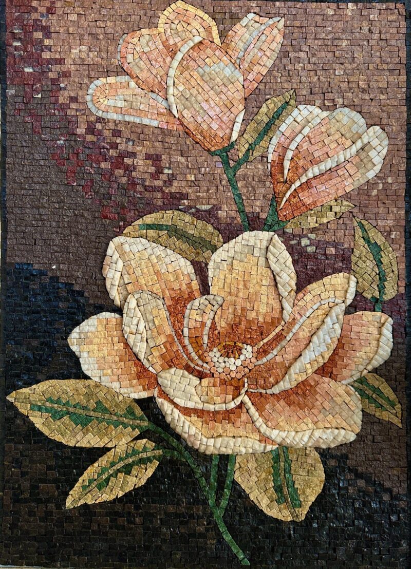 Floral Mosaic Wall Art - Flower Decoration - Natural Stone - Indoor/Outdoor - Living Room or Garden - Can be Customized to Any Size