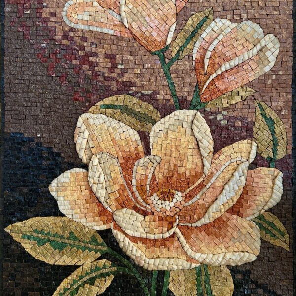 Floral Mosaic Wall Art - Flower Decoration - Natural Stone - Indoor/Outdoor - Living Room or Garden - Can be Customized to Any Size