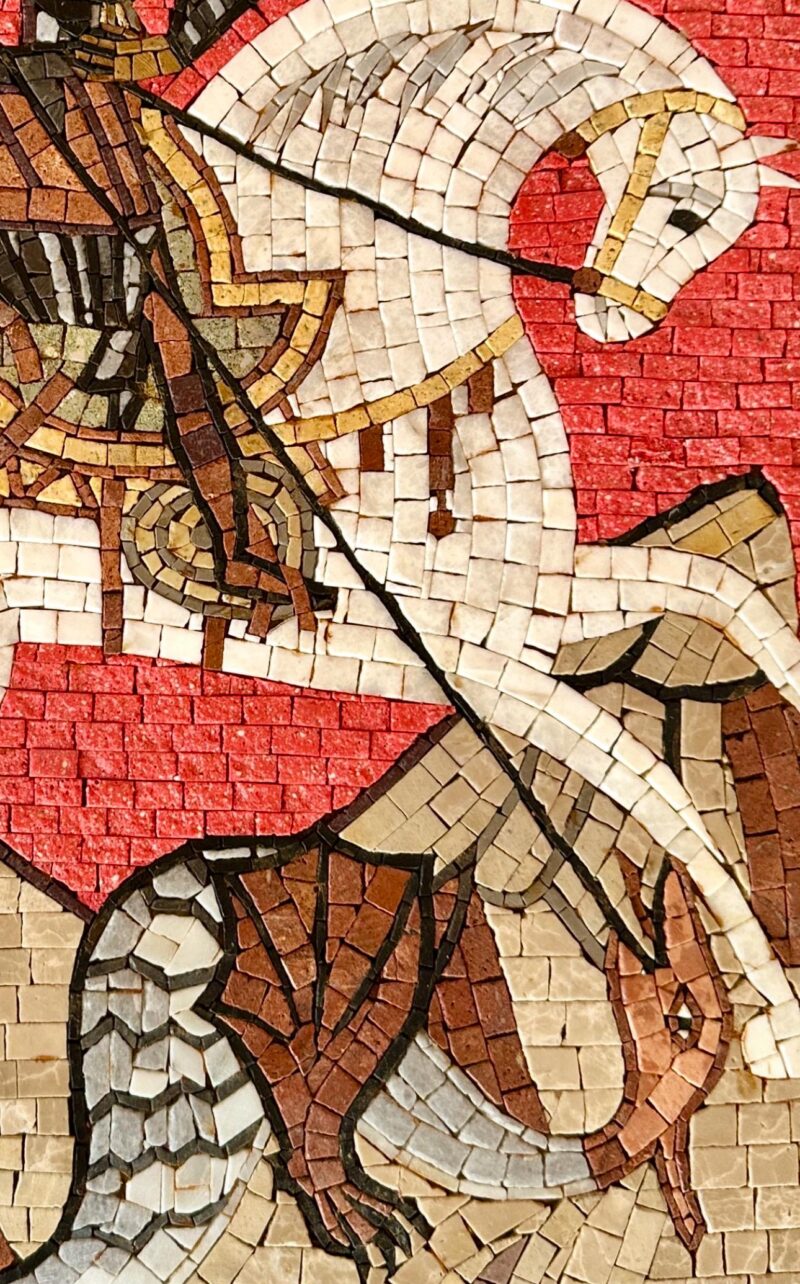 St. George Defeating the Evil Dragon - Handmade Religious Mosaic Art - Natural Stone - Custom Size - Image 3