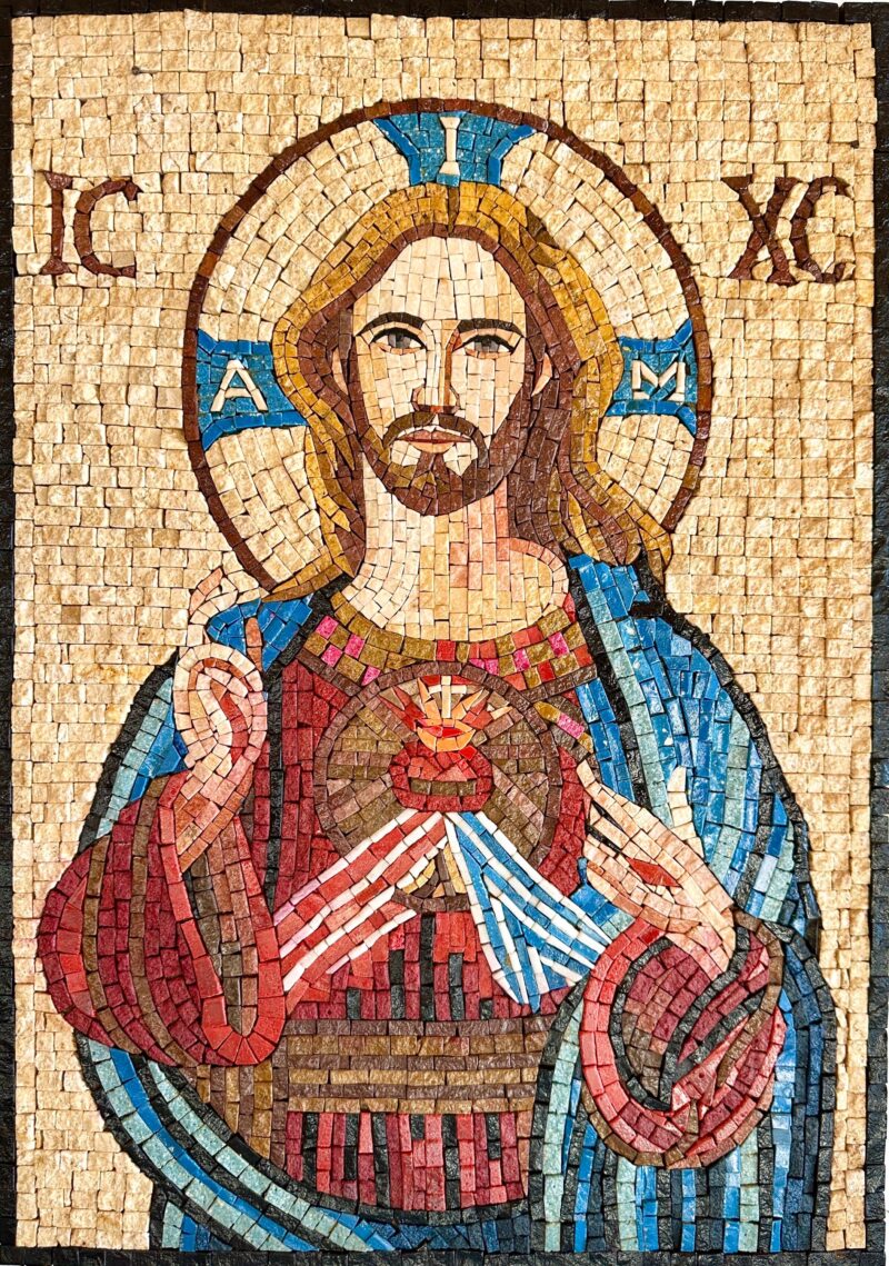 JESUS CHRIST ICXC - Handmade Religious Mosaic Art - Natural Stone and Marble - Christian Wall Art - Custom Size - Living Room Decoration