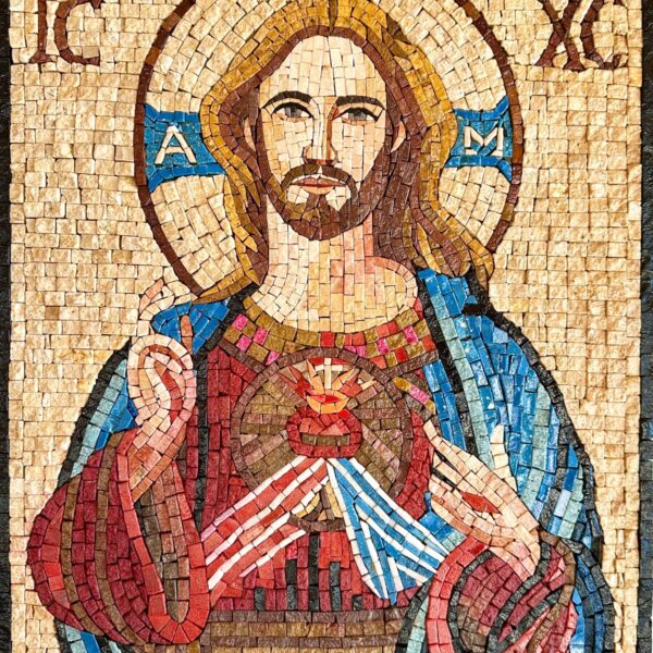 JESUS CHRIST ICXC - Handmade Religious Mosaic Art - Natural Stone and Marble - Christian Wall Art - Custom Size - Living Room Decoration