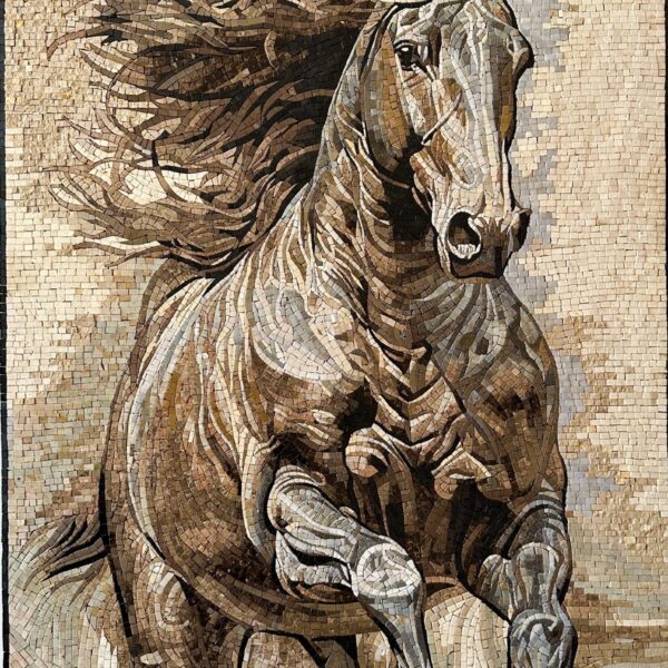 HORSE RUNNING WILD - Mosaic Tile Wall Art - Handmade from Natural Stone - Marble Tile Equine Artwork - Custom Size - Elegant Home Decor
