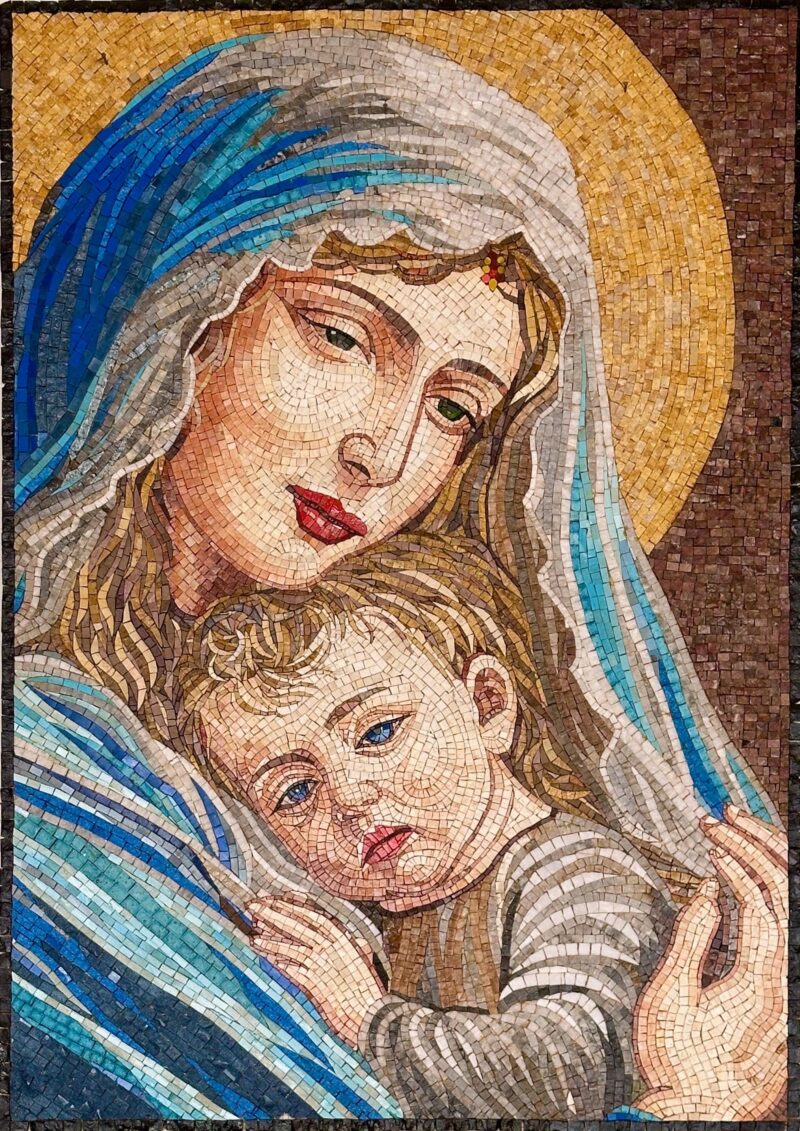 Religious Handmade Mosaic Art - Jesus and Virgin Mary - Natural Stone - Home Decoration - Unique Icon - Custom Size - Mosaic Tile Art