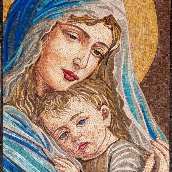 Religious Handmade Mosaic Art - Jesus and Virgin Mary - Natural Stone - Home Decoration - Unique Icon - Custom Size - Mosaic Tile Art