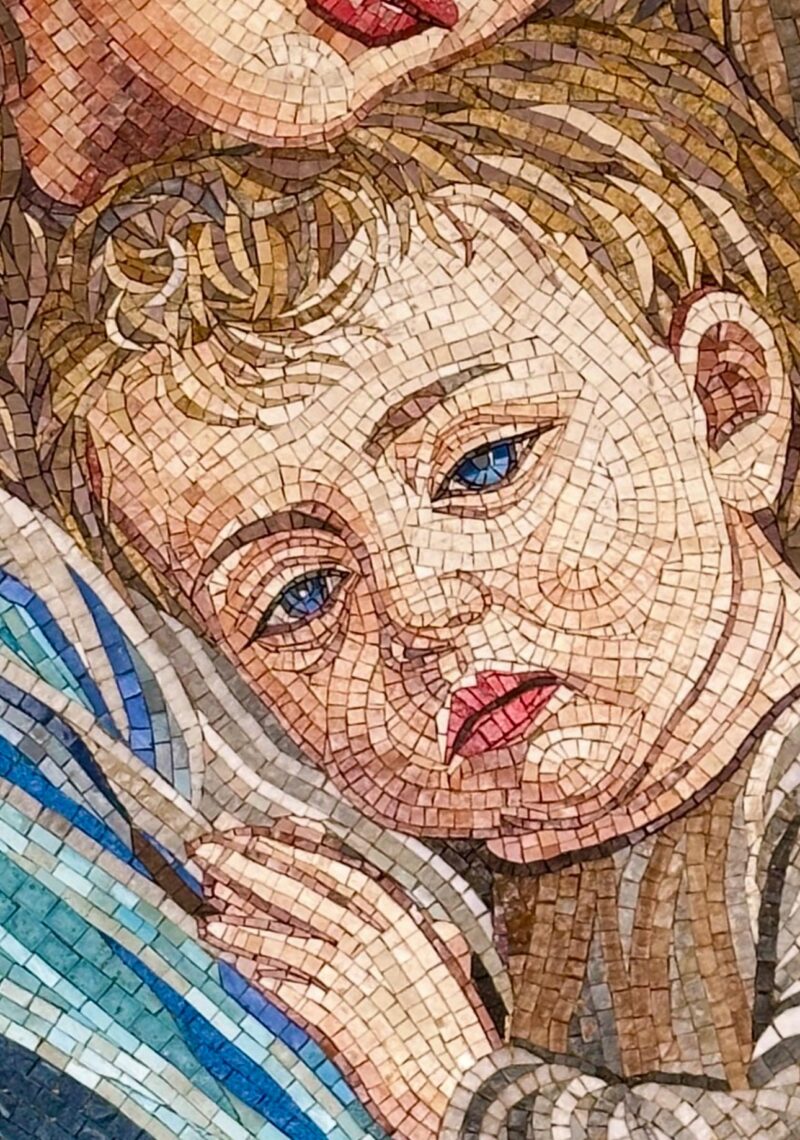 Religious Handmade Mosaic Art - Jesus and Virgin Mary - Natural Stone - Home Decoration - Unique Icon - Custom Size - Mosaic Tile Art - Image 2