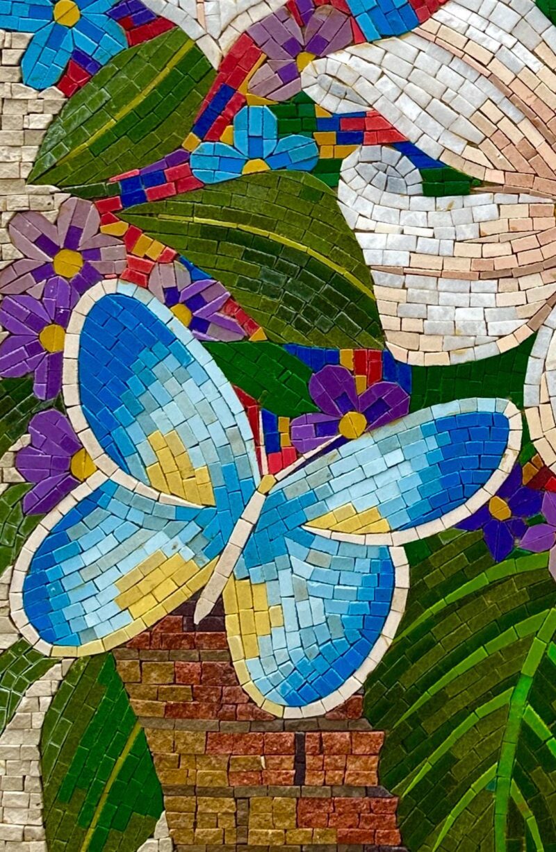 FLOWER BASKET with Butterfly - Handmade Mosaic Art - Living Room Wall Art - Colorful Decoration - Customizable - Interior Decor -Mosaic Tile - Image 4