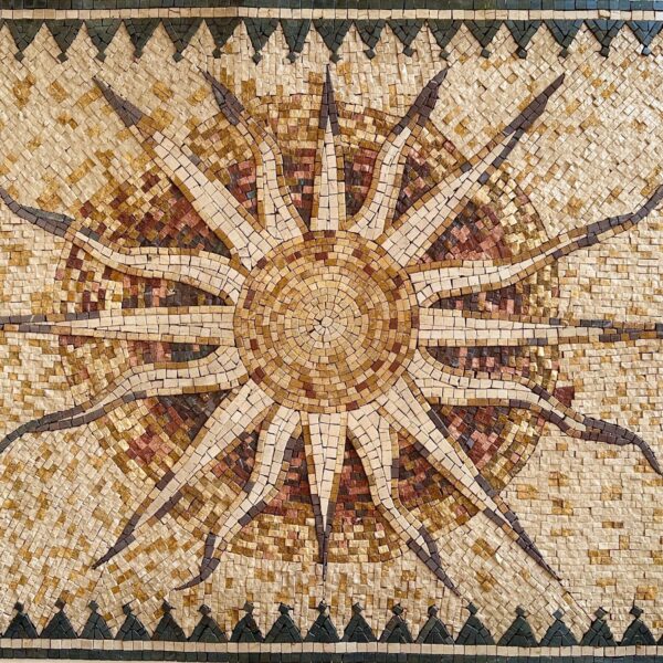 SUN MEDALLION - Handmade Mosaic Art - Floor Mosaic Tiles - Home Decoration - Custom Size and Colors - Mosaic Tile Art