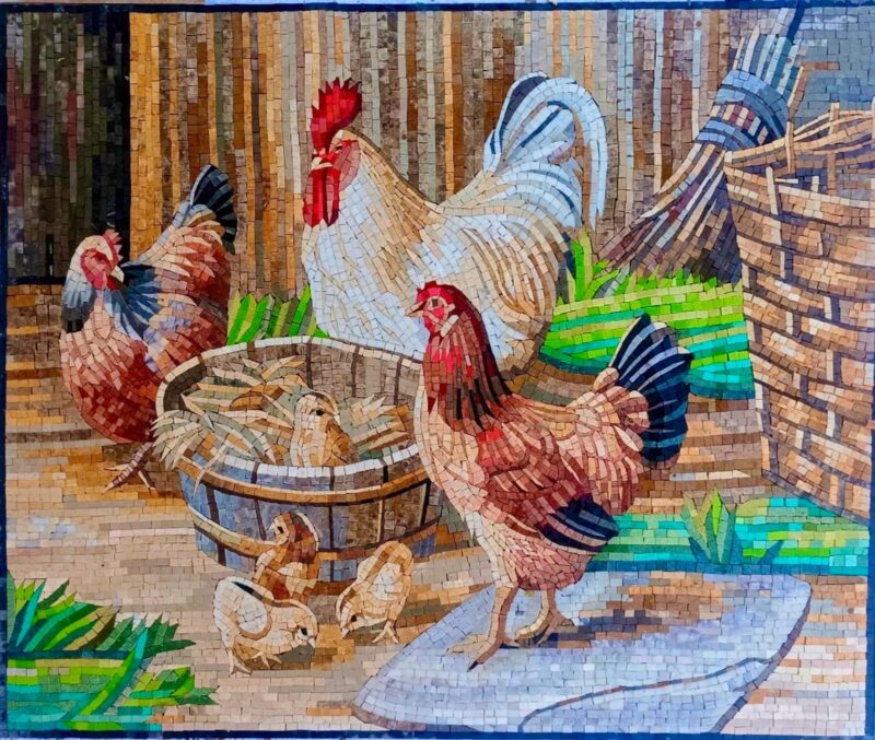 Chicks in a Basket - Handmade Wall Art - Natural Stone Mosaic - Home Decoration - Custom Size - Image 2