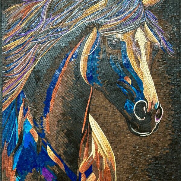Wild Black Horse - Handcrafted Mosaic Art - For Horse Lovers - Natural Stone - Mosaic Tiles - Unique Design - Vibrant Colors - Any Size