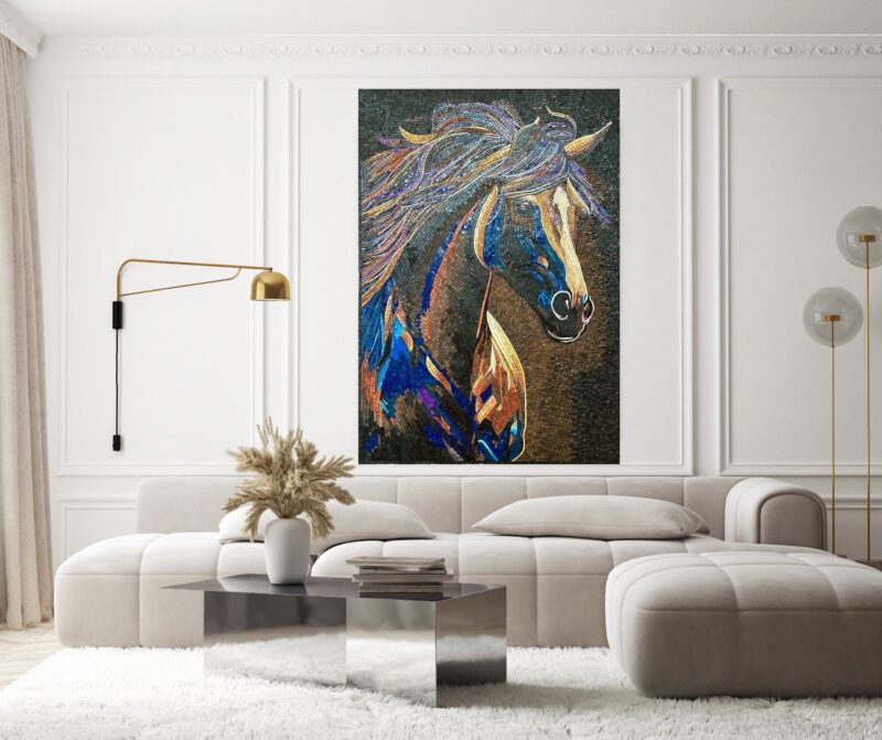 Wild Black Horse - Handcrafted Mosaic Art - For Horse Lovers - Natural Stone - Mosaic Tiles - Unique Design - Vibrant Colors - Any Size - Image 2