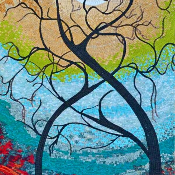 MOSAIC TILE ART - Sun Through The Trees - Wall Decor, Natural Stone, Vibrant Colors, Mosaic Wall Decor, Custom Sizes, Handmade Modern Art