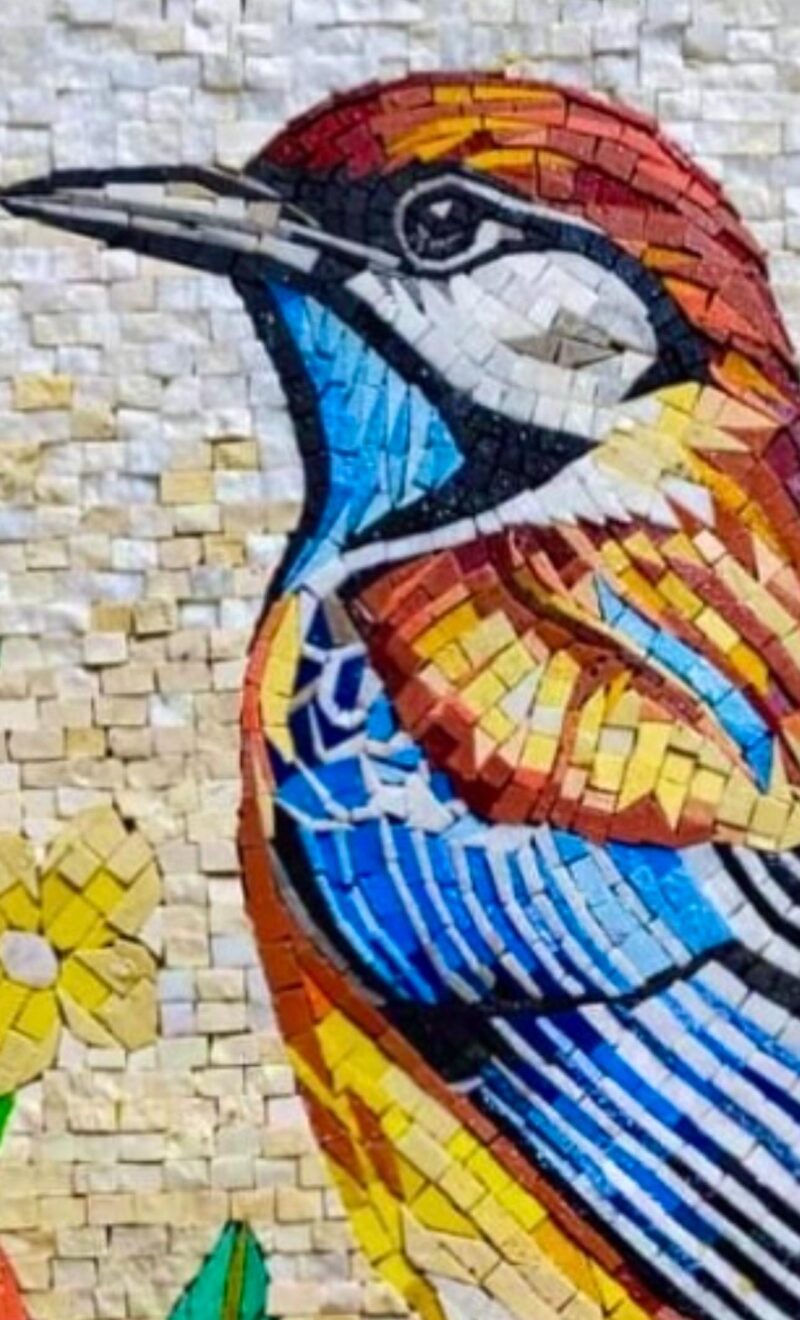 Handmade Stone Mosaic - Wall Art - Bird on a Flower - Elegant Home Decoration - Custom Size - Mosaic Tile Art - Colorful Unique Design - Image 3