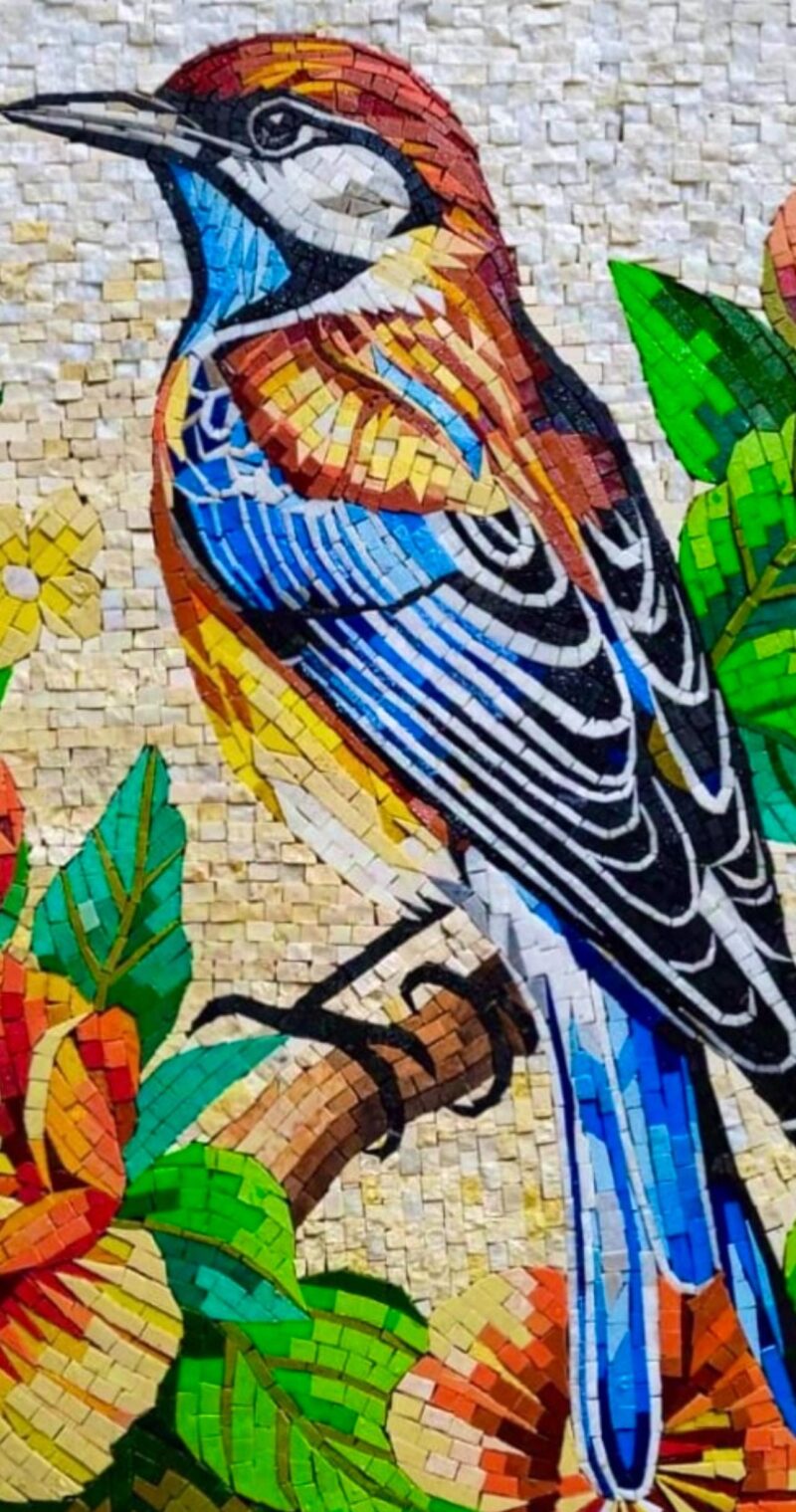 Handmade Stone Mosaic - Wall Art - Bird on a Flower - Elegant Home Decoration - Custom Size - Mosaic Tile Art - Colorful Unique Design - Image 4