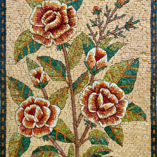 FLOWER MOSAIC - Handmade Wall Art - Marble Tile - Natural Stone - Custom Size - 3 Dimensional Piece - Home Decoration - Vintage Design