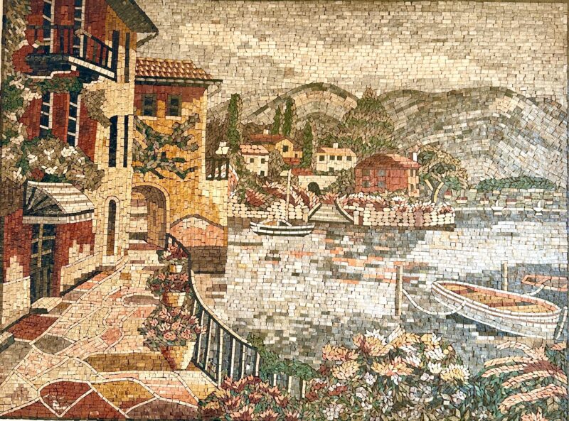 Cozy European Village - Handmade Mosaic Art - Marble and Stone - Wall Decoration - Custom Sizes