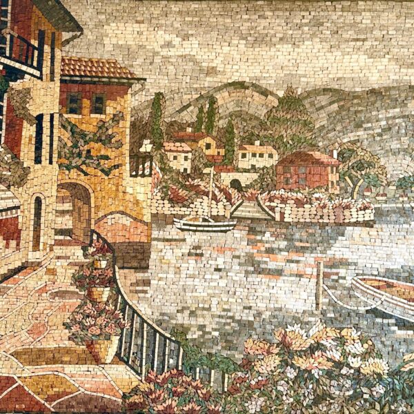 Cozy European Village - Handmade Mosaic Art - Marble and Stone - Wall Decoration - Custom Sizes