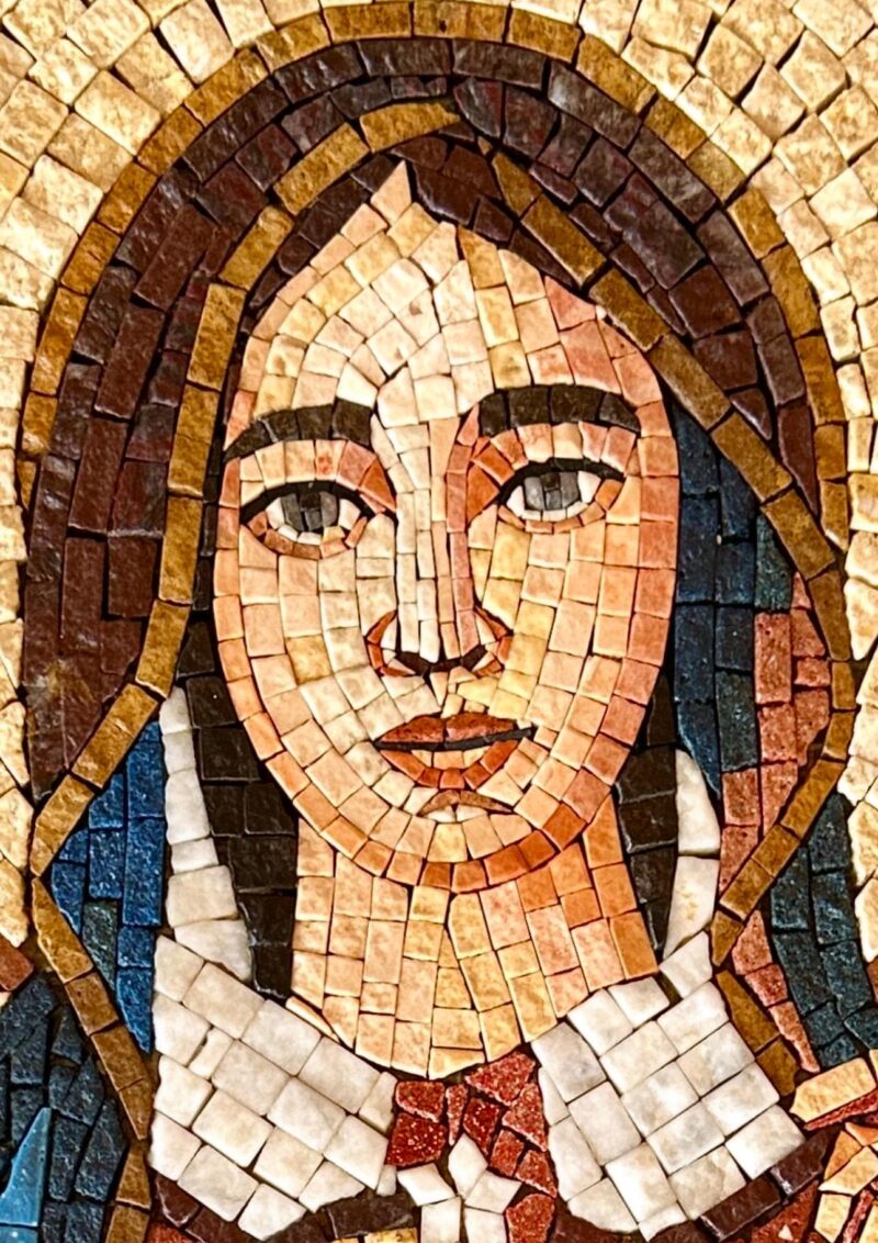 Mother of God MP OY - Handmade Religious Mosaic Art - Natural Stone and Marble - Christian Wall Art - Custom Size - Image 3