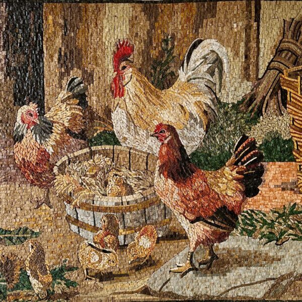 Chicks in a Basket - Handmade Wall Art - Natural Stone Mosaic - Home Decoration - Custom Size