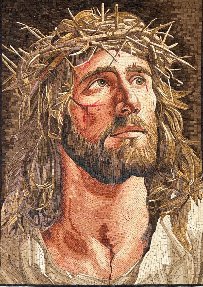 Jesus Christ Mosaic - Religious Handmade Wall Art - Natural Stone - Home Decoration - Elaborate Detail - Custom Size