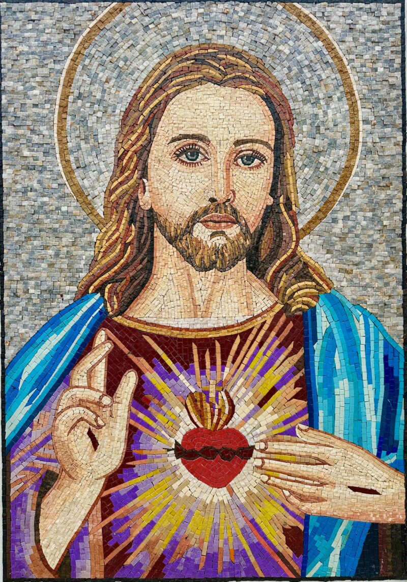 Jesus With Glowing Heart - Religious Handmade Mosaic - Wall Art and Home Decoration - Vibrant Colors - Custom Size - Mosaic Tile Art