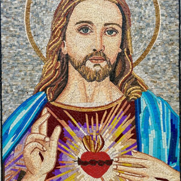 Jesus With Glowing Heart - Religious Handmade Mosaic - Wall Art and Home Decoration - Vibrant Colors - Custom Size - Mosaic Tile Art