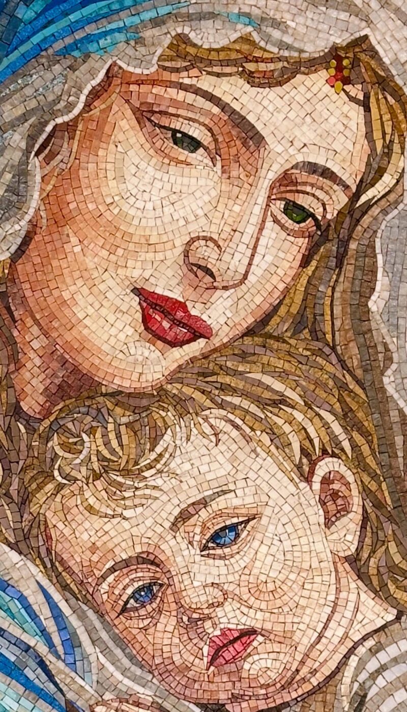 Religious Handmade Mosaic Art - Jesus and Virgin Mary - Natural Stone - Home Decoration - Unique Icon - Custom Size - Mosaic Tile Art - Image 4