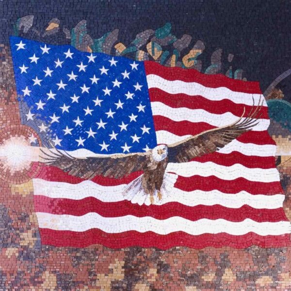 American Flag and Bald Eagle - Handmade Mosaic Wall Art - Natural Stone Tiles - Home Decoration - Custom Size