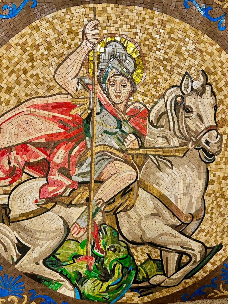 St. George Defeating the Dragon - Religious Mosaic Wall Art - Handmade Natural Stone Mural - Unique Icon - Custom Sizes - Image 2