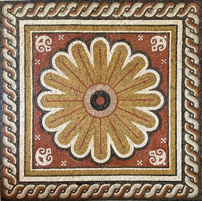 MOSAIC ARTWORK | Sun Medallion | Natural Stone | Mosaic Tiles | Home Decoration | Stone Mosaic Accent | Custom Size | Entry Hall Decoration