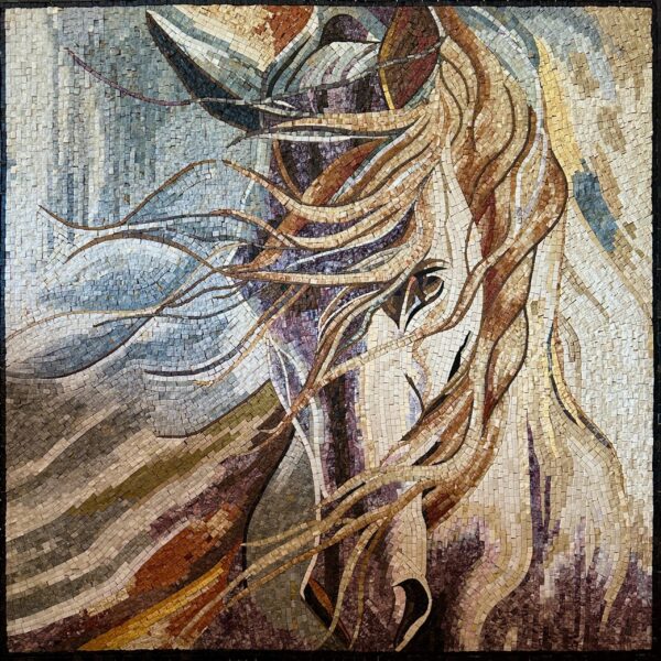 MOSAIC TILE ART - Wild White Horse - Inside/Outside - Handmade Mosaic Art - Home Decoration - Unique Art - Custom Sizes - Patio Design