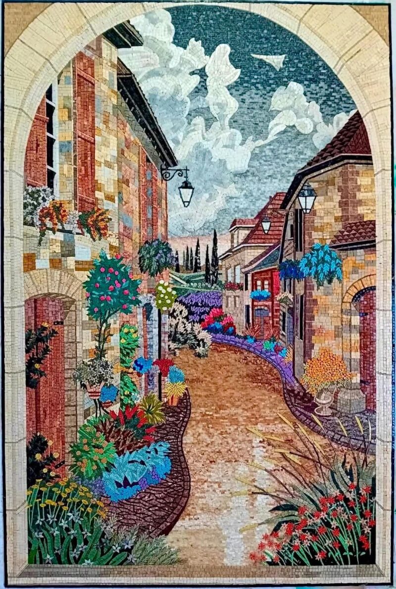Mosaic Art - Outside My Window - Home Decoration - Spring and Summer Vibes -  Stone Mosaic Tiles - Customized - Vibrant Colors - Marble