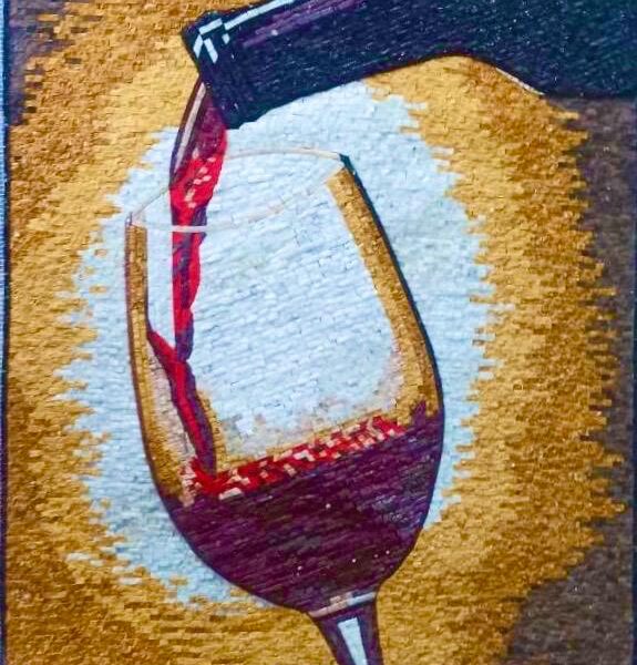 Mosaic Artwork - Red Wine Glass - Handcrafted Wall Art - Natural Stone & Marble - Any Size - Perfect for Wine Lovers - Vibrant Colors