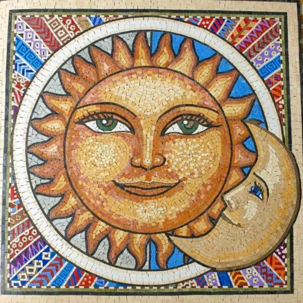 MOSAIC ART MEDALLION | Sun & Moon | Natural Stone | Mosaic Tiles | Home Decoration | Colorful Art | Adjustable Size | Stone Mosaic Accent