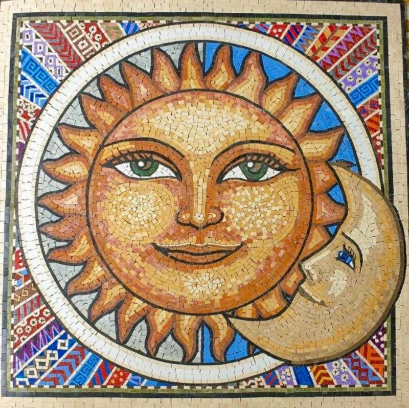 MOSAIC ART MEDALLION | Sun & Moon | Natural Stone | Mosaic Tiles | Home Decoration | Colorful Art | Adjustable Size | Stone Mosaic Accent