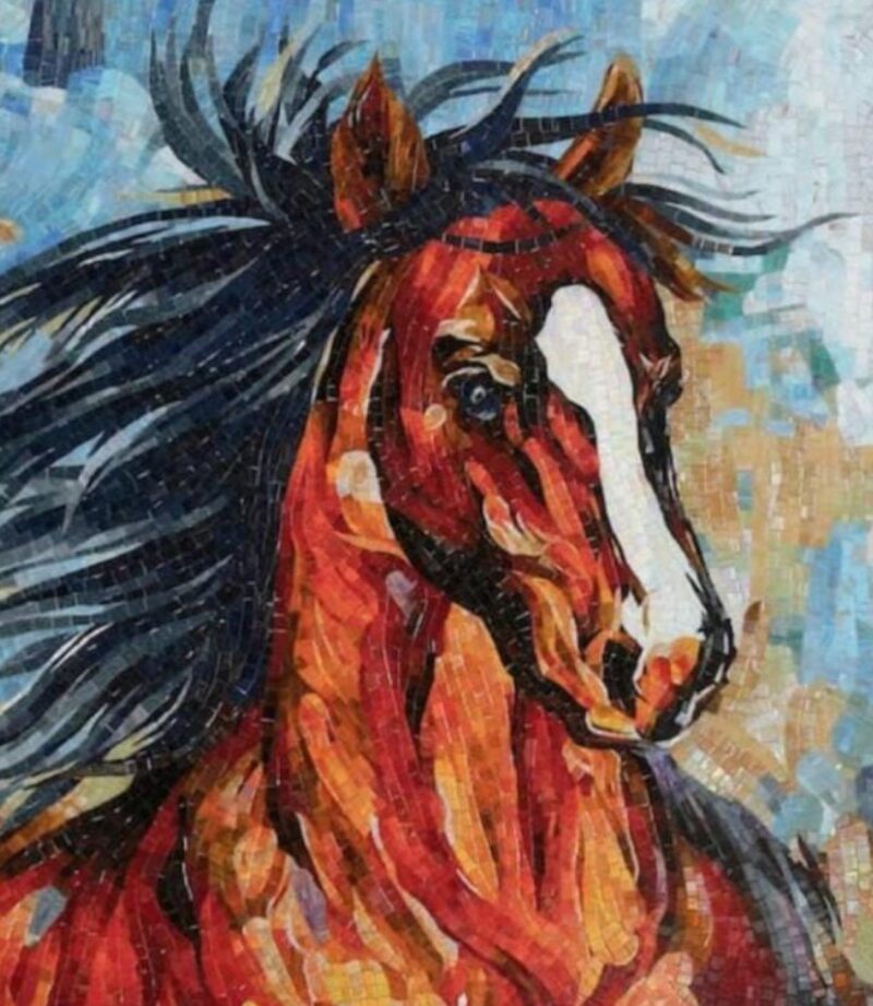 MOSAIC TILE ARTWORK - Wild Brown Horse - Natural Stone Mural - Indoor/Outdoor - Living Room Decor - Garden Decoration - Handmade Mosaic Art - Image 4