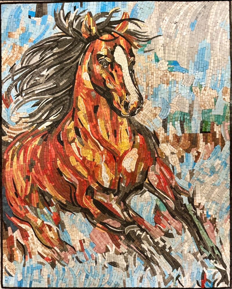 MOSAIC TILE ARTWORK - Wild Brown Horse - Natural Stone Mural - Indoor/Outdoor - Living Room Decor - Garden Decoration - Handmade Mosaic Art - Image 6