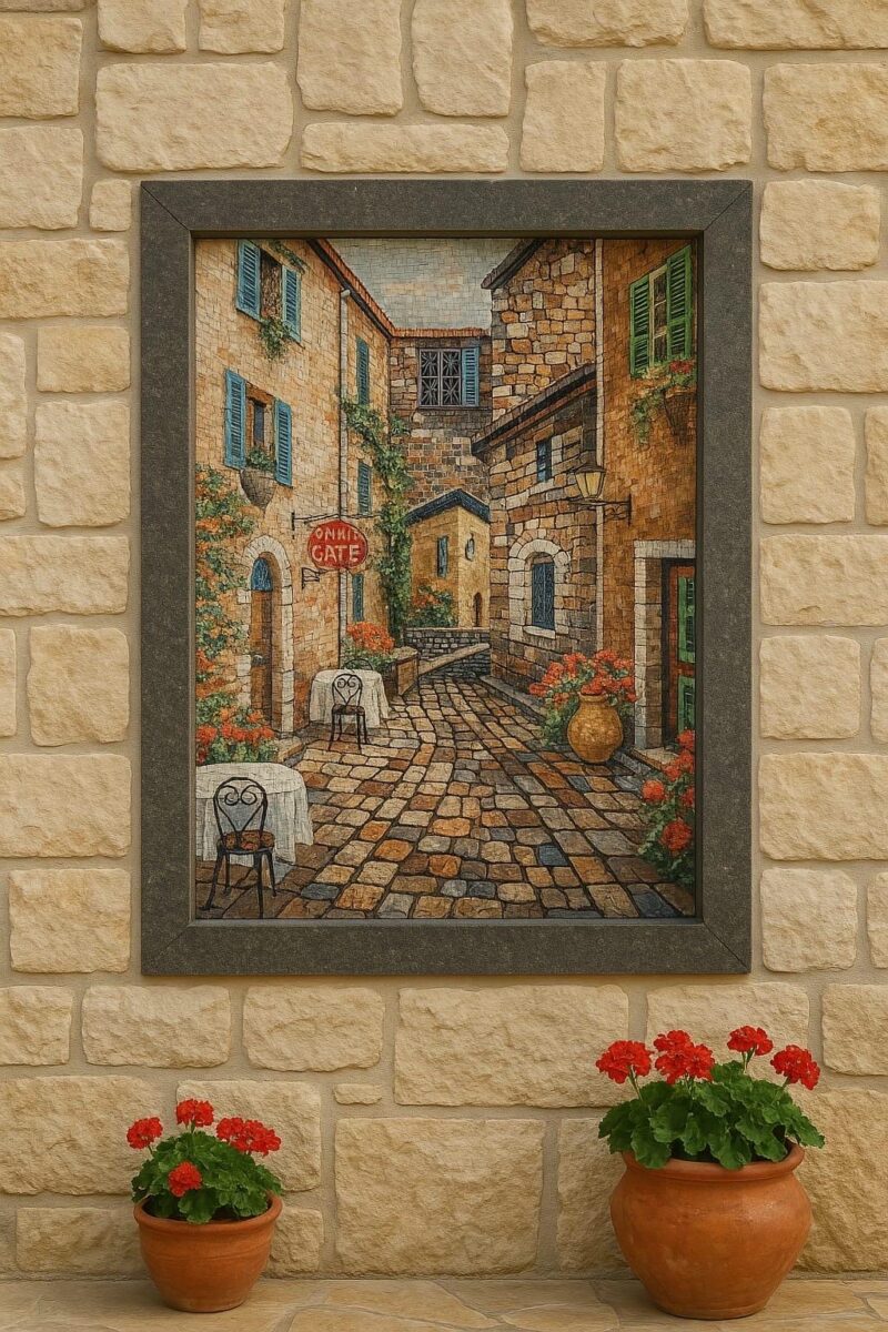 MOSAIC TILE ART - European Sidewalk Cafe (3D Elements) - Marble/Natural Stone Art - Handmade Mosaic Art - Unique Design - Living Room Decor - Image 3