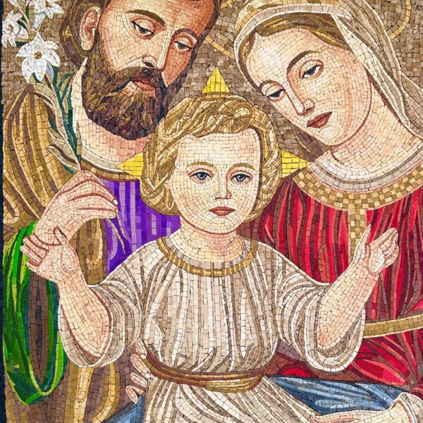 Religious Mosaic Art - Holy Family - Stone & Marble - Handcrafted Tile Art - Wall Decoration - Vibrant Colors - Elaborate Details - Any Size
