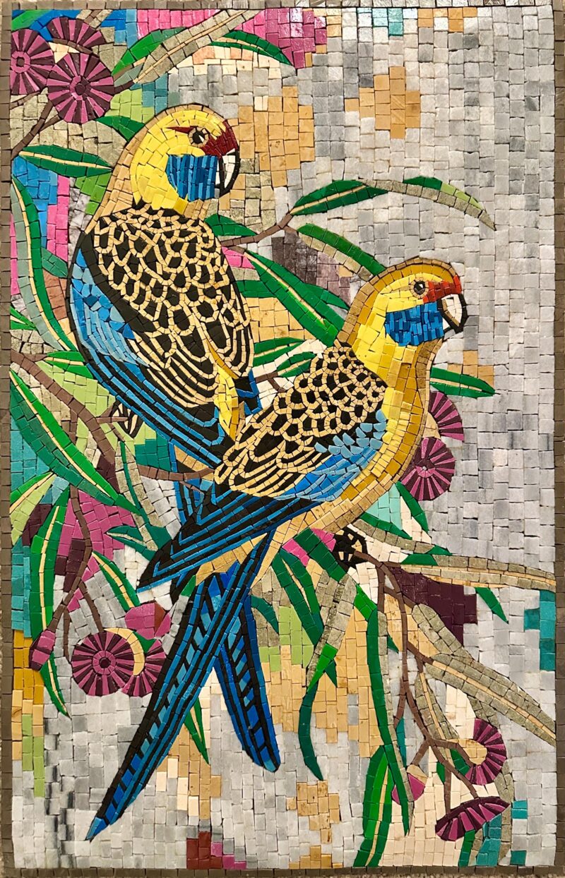 TOP RATED - Yellow Parakeets - Handmade Mosaic Wall Art -  Natural Stone Mural - Mosaic Tile Art - Colorful Home Decor - Can be Customized - Image 3