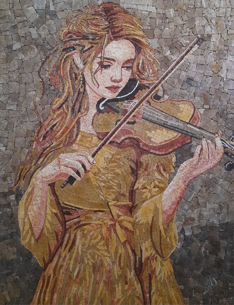 STONE MOSAIC ART - The Violinist - Handmade Art - Natural Stone & Marble - Mosaic Tiles - Interior Design Ideas - Custom Sizes - Home Decor