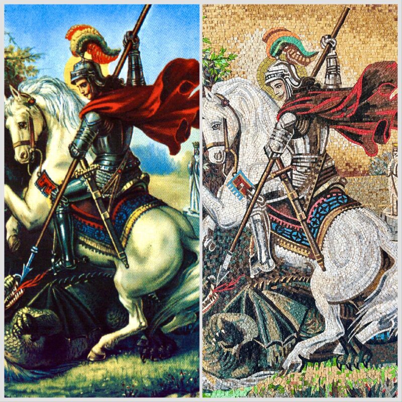 St George Defeating the Dragon - Religious Mosaic Art - Handmade with Marble & Natural Stone - Living Room and Chapel Decor - Wall Art - Image 4
