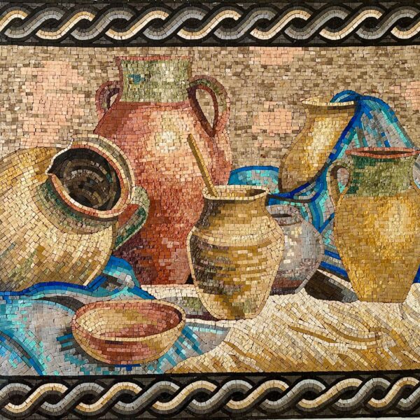 Handmade Mosaic Wall Art - Antique Pottery & Clay Jars- Rustic Design - Middle Eastern Style - Home Decoration - Earthy Colors -Custom Sizes