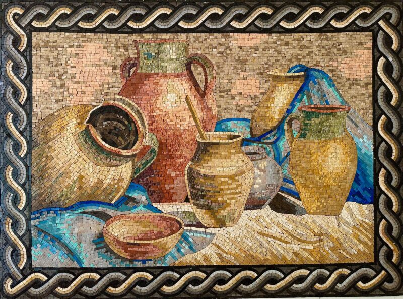 Handmade Mosaic Wall Art - Antique Pottery & Clay Jars- Rustic Design - Middle Eastern Style - Home Decoration - Earthy Colors -Custom Sizes