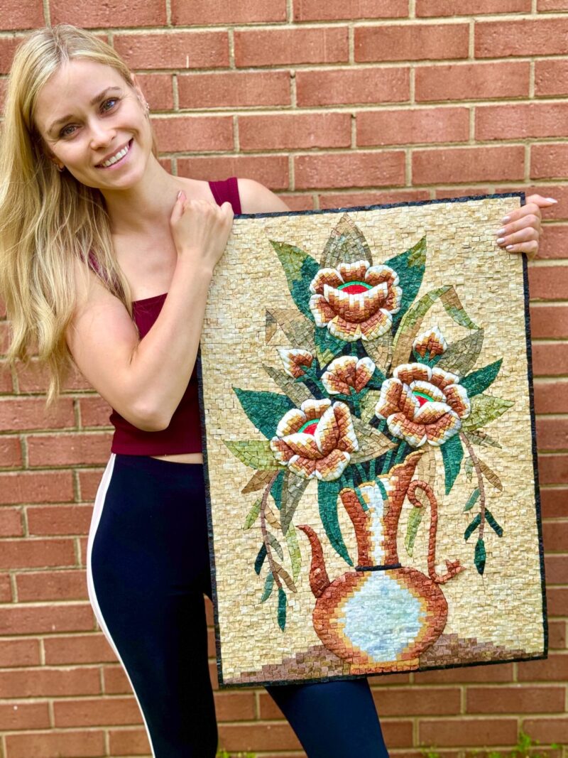 HANDMADE MOSAIC ART - Colorful Flower Vase - Natural Stone & Marble - Wall Decoration - Patio Decor - Garden Accent - Handcrafted - Image 2