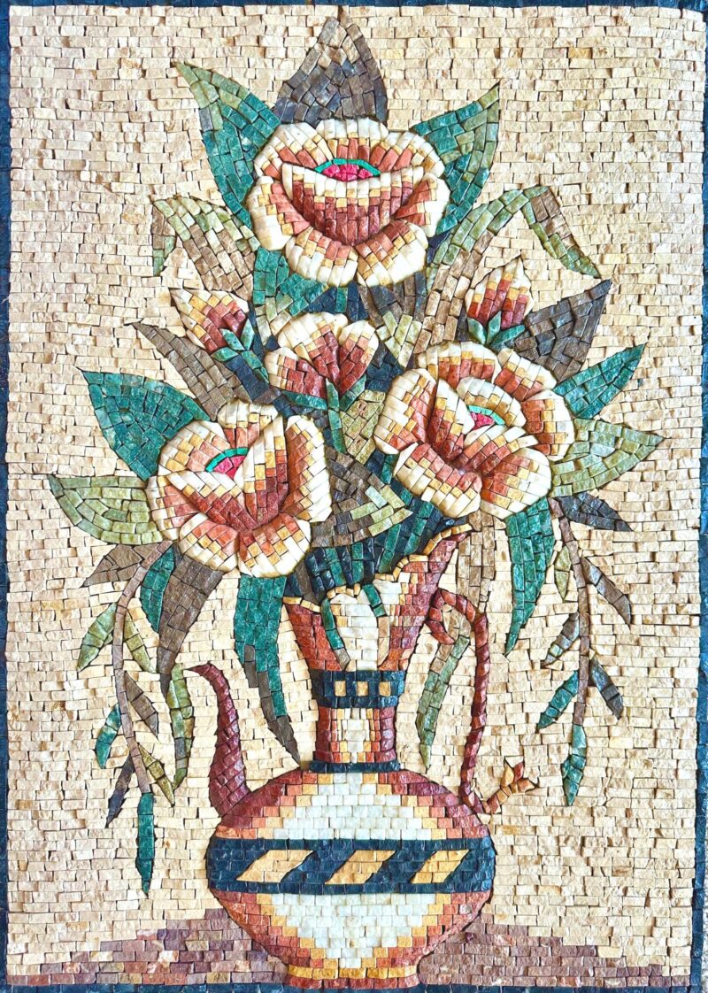 HANDMADE MOSAIC ART - Colorful Flower Vase - Natural Stone & Marble - Wall Decoration - Patio Decor - Garden Accent - Handcrafted