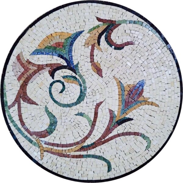FLORAL MEDALLION - Handmade Mosaic Art - Floor Mosaic Tiles - Home Decoration - Custom Size and Colors - Mosaic Tile Art