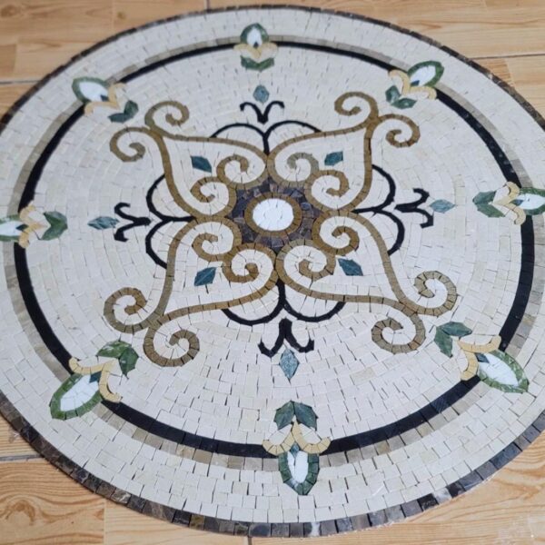 FLORAL MEDALLION - Handmade Mosaic Art - Floor Mosaic Tiles - Home Decoration - Custom Size and Colors - Mosaic Tile Art