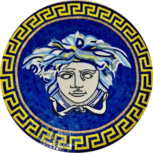 Blue Medusa Medallion - 24” Handmade Mosaic Art - Floor Mosaic Tiles - Home Decoration - Mosaic Tile Art - Customization & Sizes Available